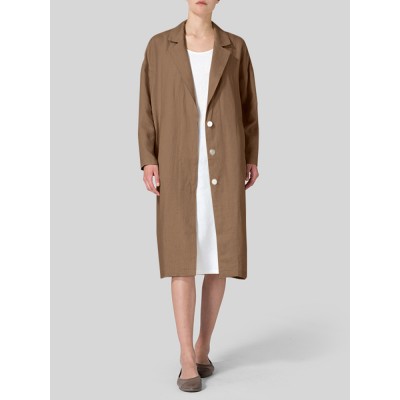 Women 100  Cotton Raglan Back Fork Solid Lapel Trench Cardigan