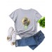 Women Cute Cartoon Elephant Graphic Print Multi  Color O  Neck Short Sleeve Casual T  Shirt