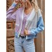 Women Contrast Color Knitted Drop Shoulder Long Sleeve Sweater Cardigans