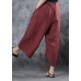 2019 red loose linen pants fall women pockets wide leg pants