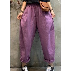 Modern Purple elastic waist Pockets Cotton Harem Pants Spring