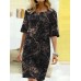 Plant Print Half Open Collar Half Sleeve Midi Dress