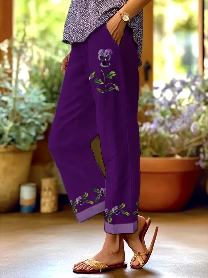 💜Buy 3 get 12% off丨Women's Purple Floral Pansy Dementia Alzheimer's Disease Awareness Printed Cotton and Linen Casual Pants 💜Buy 3 get 12% off丨Women's Purple Floral Pansy Dementia Alzheimer's Disease Awareness Printed Cotton and Linen Casual Pants