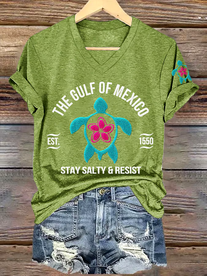 🌊Buy 3 get 12% off丨Women's Gulf Of Mexico Printed V Neck T-shirt 🌊Buy 3 get 12% off丨Women's Gulf Of Mexico Printed V Neck T-shirt
