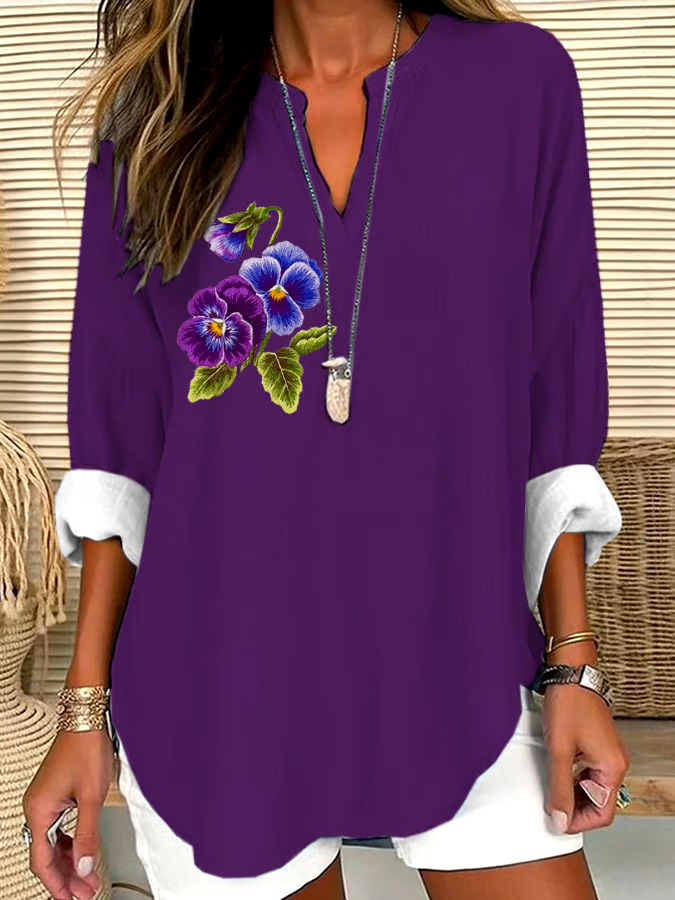 💜Buy 3 get 12% off丨Women's Purple Floral Loose Long Sleeve Crew Neck Top