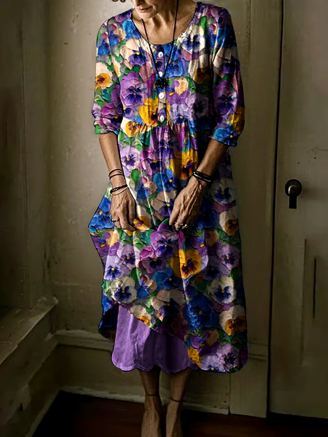 💜Buy 3 get 12% off丨Women's Alzheimer's Awareness Purple Floral Pansy Printed Double-layered Long Skirt