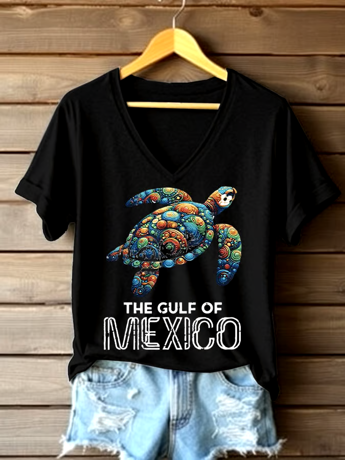 🌊Buy 3 get 12% off丨Women's Sea Turtle The Gulf Of Mexico Printed V Neck T-shirt 🌊Buy 3 get 12% off丨Women's Sea Turtle The Gulf Of Mexico Printed V Neck T-shirt