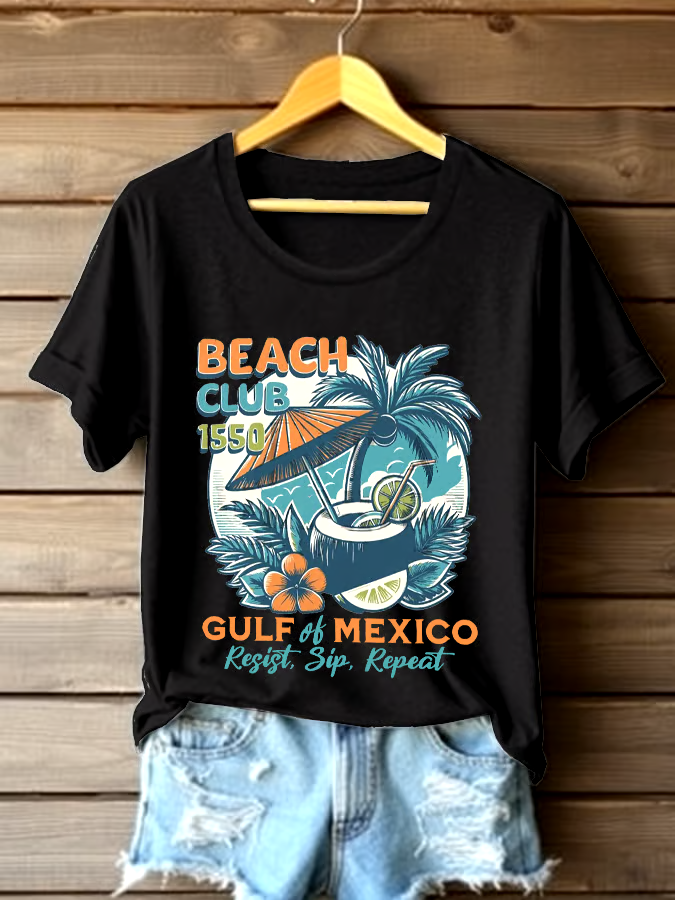 🌊Buy 3 get 12% off丨Women's Gulf Of Mexico Printed Round Neck T-shirt 🌊Buy 3 get 12% off丨Women's Gulf Of Mexico Printed Round Neck T-shirt