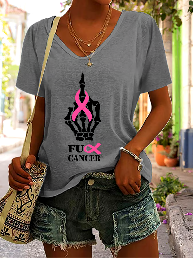🎀Buy 3 get 12% off丨Women's Casual Breast Cancer Graphic Print V-Neck Short Sleeve T-Shirt 🎀Buy 3 get 12% off丨Women's Casual Breast Cancer Graphic Print V-Neck Short Sleeve T-Shirt