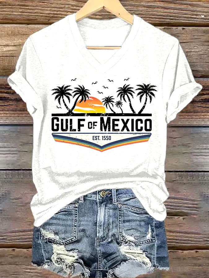🌊Buy 3 get 12% off丨Women's Gulf Of Mexico Printed V Neck T-Shirt 🌊Buy 3 get 12% off丨Women's Gulf Of Mexico Printed V Neck T-Shirt
