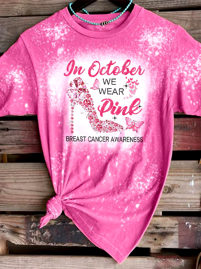 🎀Buy 3 get 12% off丨Breast Cancer Awareness In October We Wear Pink Heels Butterfly Print T-Shirt