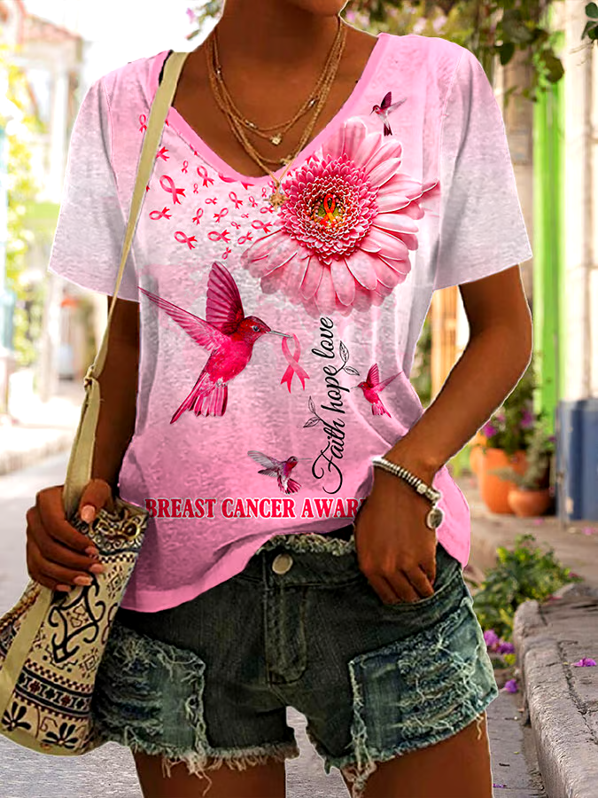 🎀Buy 3 get 12% off丨Faith Hope Love Breast Cancer Awareness Print T-Shirt