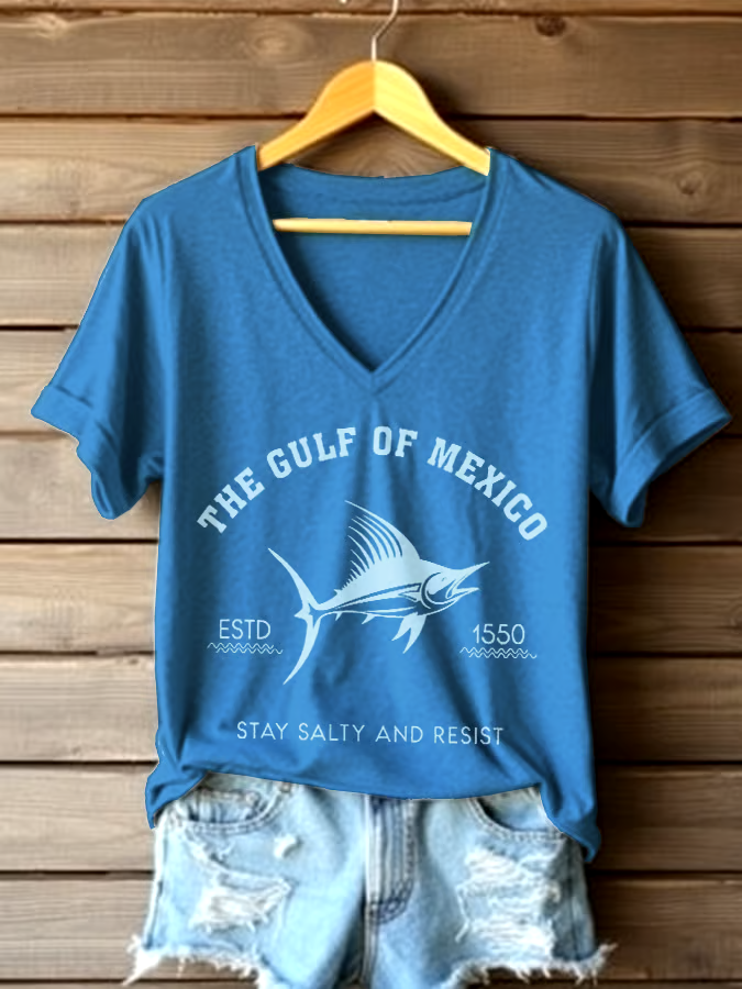 🌊Buy 3 get 12% off丨Women's Gulf Of Mexico Printed V Neck T-shirt 🌊Buy 3 get 12% off丨Women's Gulf Of Mexico Printed V Neck T-shirt