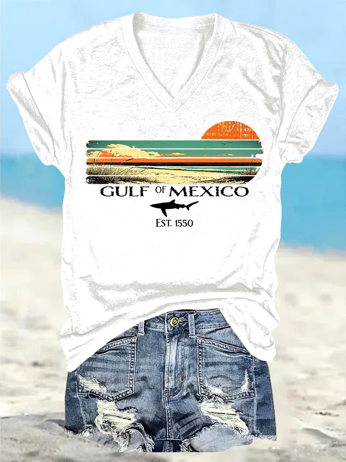 🌊Buy 3 get 12% off丨Women's Retro Gulf Of Mexico Print T-Shirt 🌊Buy 3 get 12% off丨Women's Retro Gulf Of Mexico Print T-Shirt