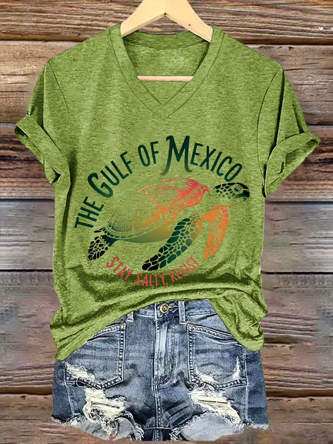 🌊Buy 3 get 12% off丨Women's Sea Turtle The Gulf Of Mexico Printed V Neck T-shirt 🌊Buy 3 get 12% off丨Women's Sea Turtle The Gulf Of Mexico Printed V Neck T-shirt