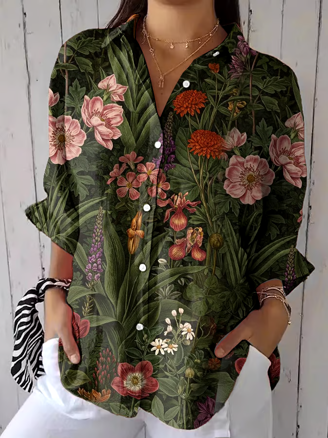 🌳Buy 3 get 12% off丨Women's Retro Forest Wildflowers Print Shirt丨🌿100% natural cotton
