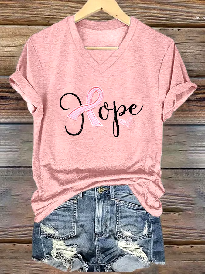 🎀Buy 3 get 12% off丨Women's Casual Breast Cancer Cure Graphic Print V-Neck Short Sleeve T-Shirt