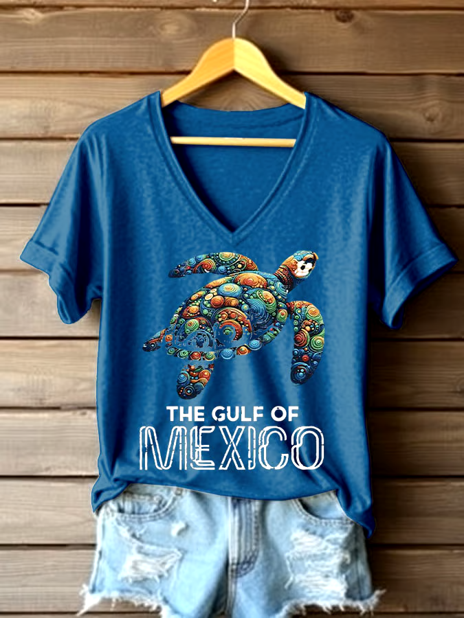 🌊Buy 3 get 12% off丨Women's Sea Turtle The Gulf Of Mexico Printed V Neck T-shirt 🌊Buy 3 get 12% off丨Women's Sea Turtle The Gulf Of Mexico Printed V Neck T-shirt