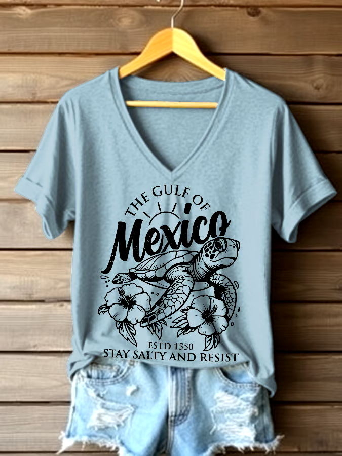 🌊Buy 3 get 12% off丨Women's Gulf Of Mexico Printed V Neck T-shirt