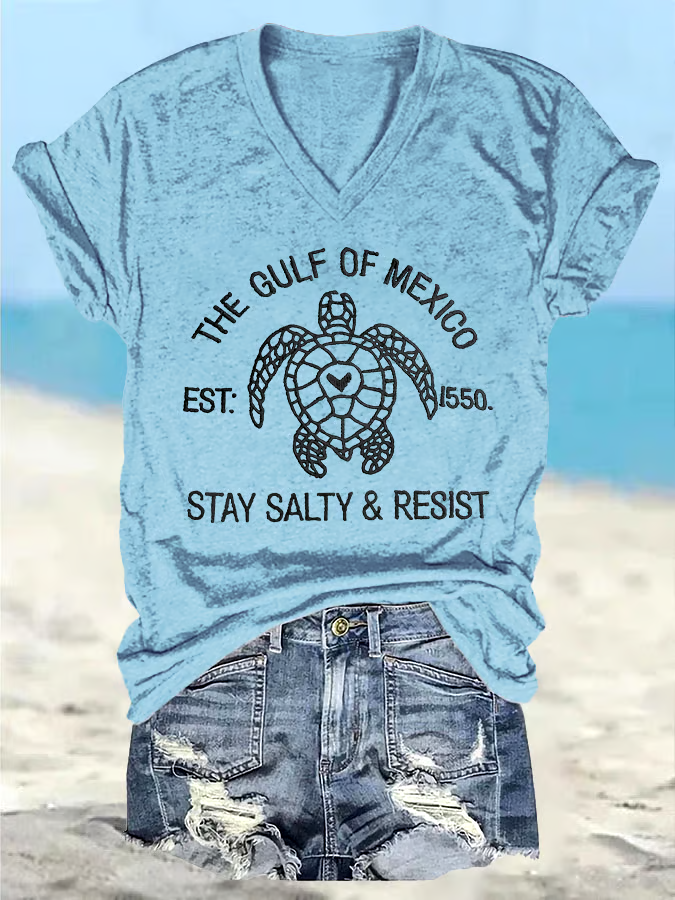 🌊Buy 3 get 12% off丨Women's Retro The Gulf Of Mexico Est 1550 Stay Salty And Resist Print T-Shirt