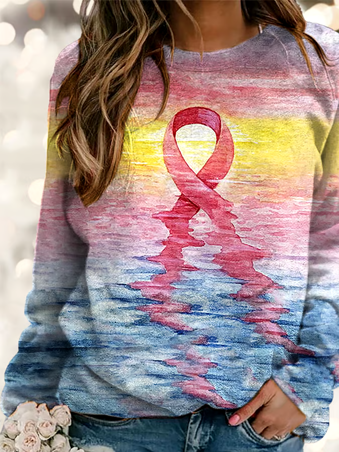 🎀Buy 3 get 12% off丨Women's Pink Ribbon Breast Cancer Art Print Long Sleeve Sweatshirt 🎀Buy 3 get 12% off丨Women's Pink Ribbon Breast Cancer Art Print Long Sleeve Sweatshirt