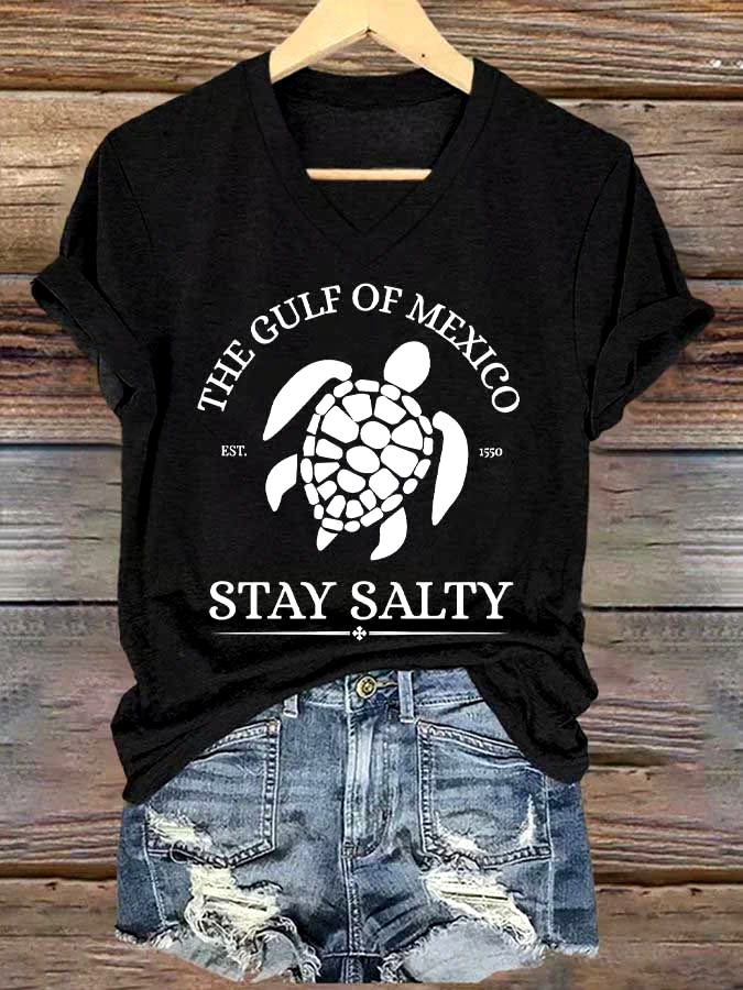 🌊Buy 3 get 12% off丨Women's Gulf Of Mexico Printed V Neck T-shirt 🌊Buy 3 get 12% off丨Women's Gulf Of Mexico Printed V Neck T-shirt