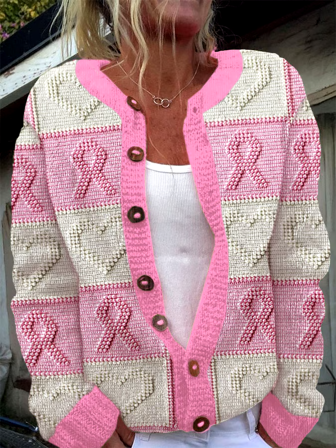 🎀Buy 3 get 12% off丨Women's Breast Cancer Print Knit Cardigan