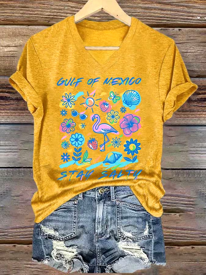 🌊Buy 3 get 12% off丨Women's Gulf Of Mexico Printed V Neck T-shirt 🌊Buy 3 get 12% off丨Women's Gulf Of Mexico Printed V Neck T-shirt