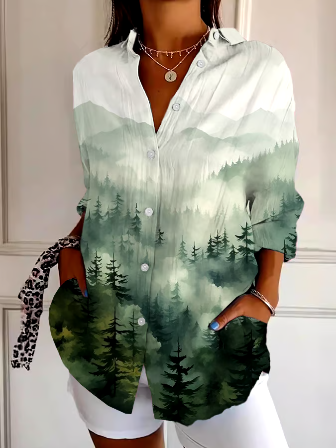 🌳Buy 3 get 12% off丨Women's Forest Print Casual Lapel Shirt丨🌿100% natural cotton
