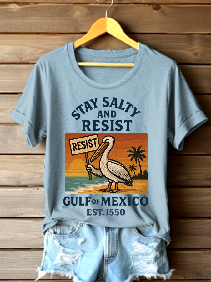 🌊Buy 3 get 12% off丨Women's Gulf Of Mexico Printed Round Neck T-shirt