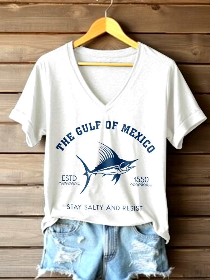 🌊Buy 3 get 12% off丨Women's Gulf Of Mexico Printed V Neck T-shirt 🌊Buy 3 get 12% off丨Women's Gulf Of Mexico Printed V Neck T-shirt