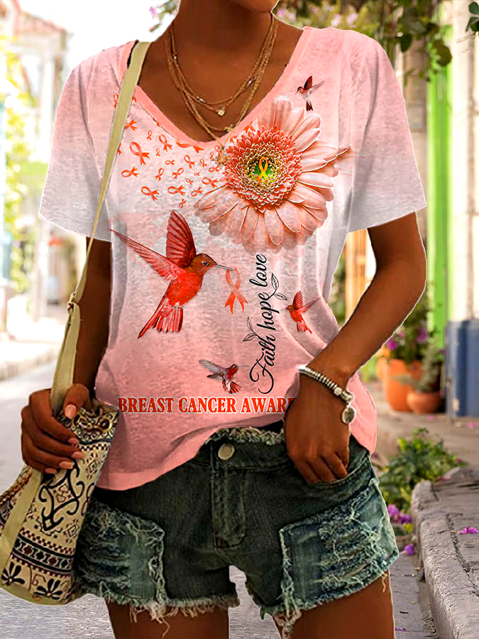 🎀Buy 3 get 12% off丨Faith Hope Love Breast Cancer Awareness Print T-Shirt 🎀Buy 3 get 12% off丨Faith Hope Love Breast Cancer Awareness Print T-Shirt