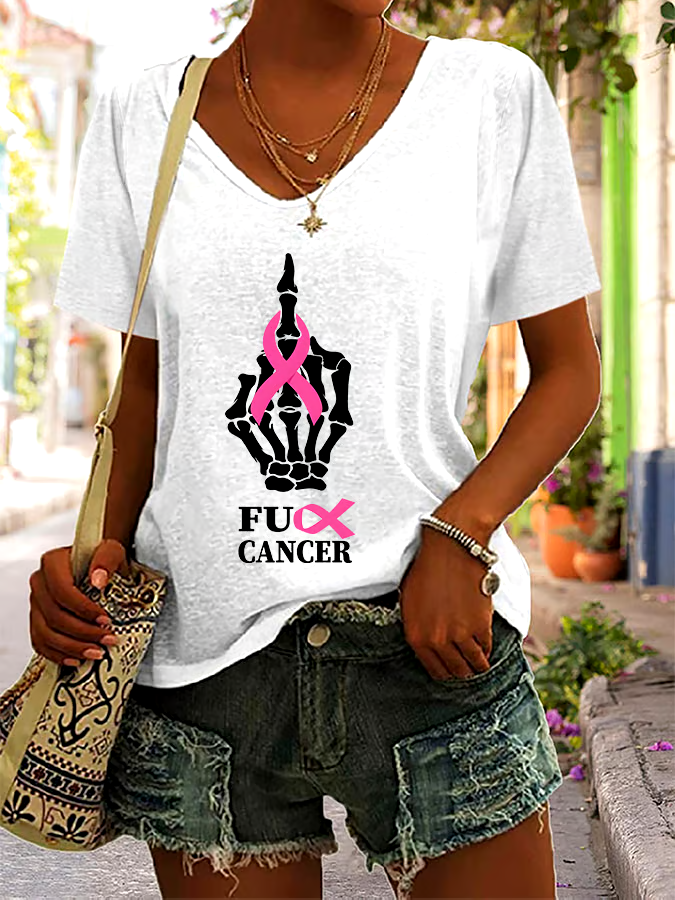 🎀Buy 3 get 12% off丨Women's Casual Breast Cancer Graphic Print V-Neck Short Sleeve T-Shirt 🎀Buy 3 get 12% off丨Women's Casual Breast Cancer Graphic Print V-Neck Short Sleeve T-Shirt