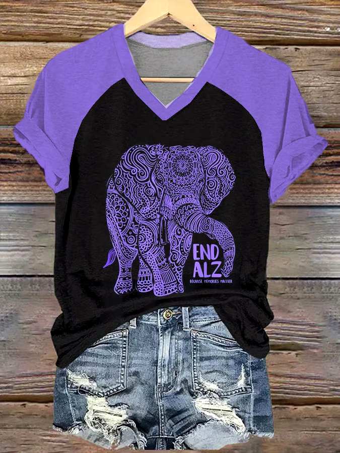 💜Buy 3 get 12% off丨Women's Alzheimer's Awareness Support V-Neck Tee