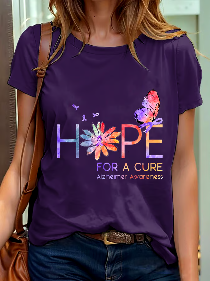 💜Buy 3 get 12% off丨Women's Hope For A Cure Alzheimer Awareness Printed Short-Sleeved T-Shirt