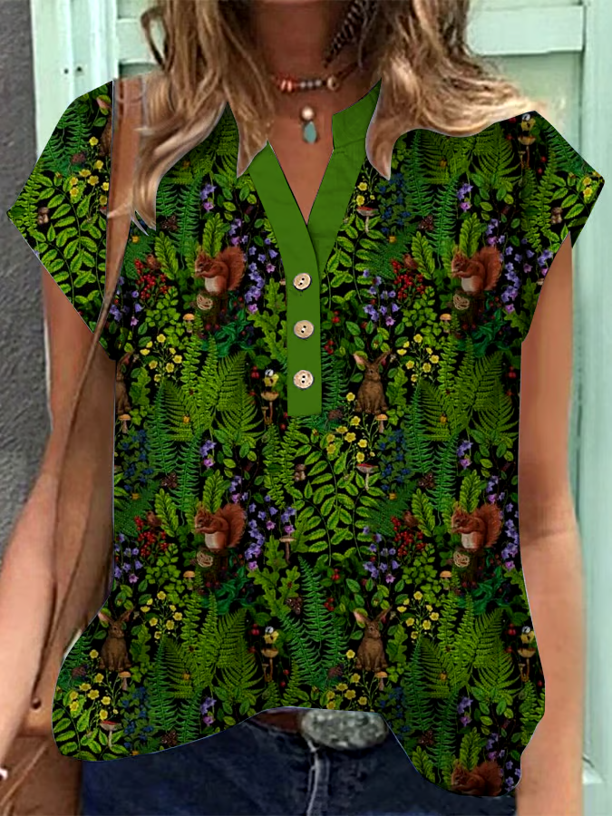 🌳Buy 3 get 12% off丨Women's Vintage Forest Button Design V-Neck Shirt丨🌿100% natural cotton