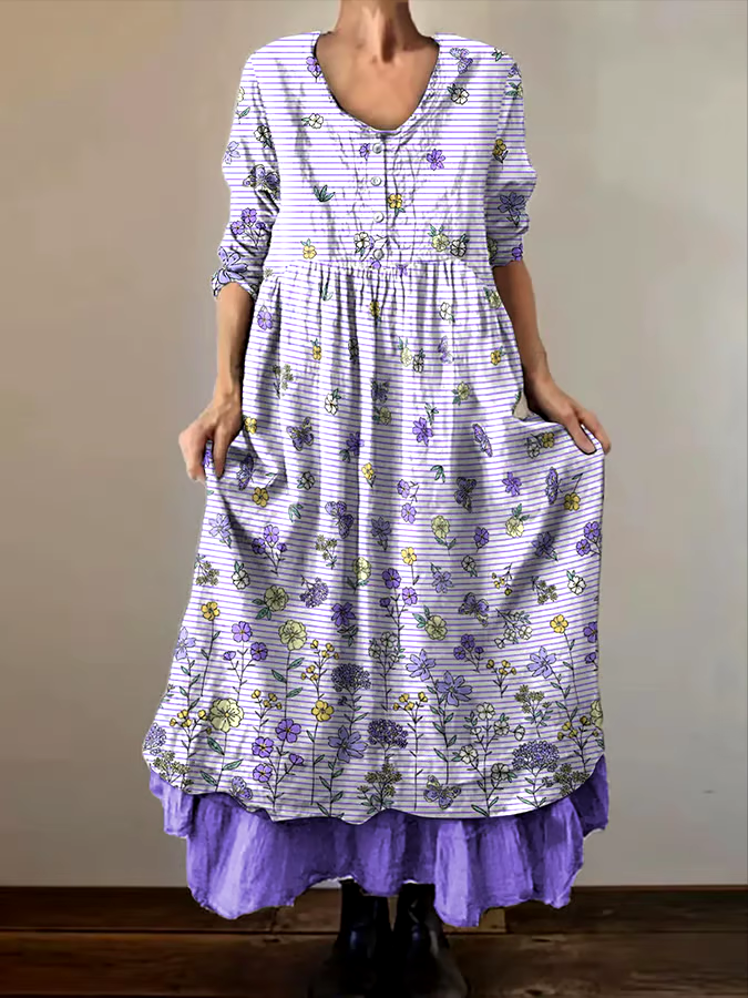 💜Buy 3 get 12% off丨Women's Alzheimer's Awareness Purple Floral Pansy Printed Double-layered Long Skirt