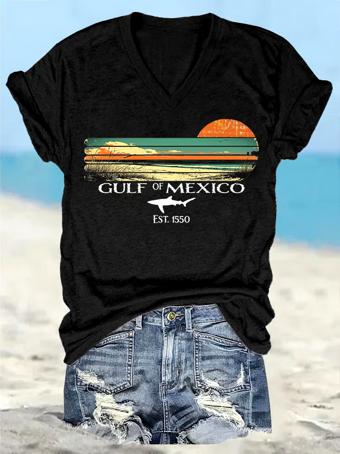 🌊Buy 3 get 12% off丨Women's Retro Gulf Of Mexico Print T-Shirt 🌊Buy 3 get 12% off丨Women's Retro Gulf Of Mexico Print T-Shirt