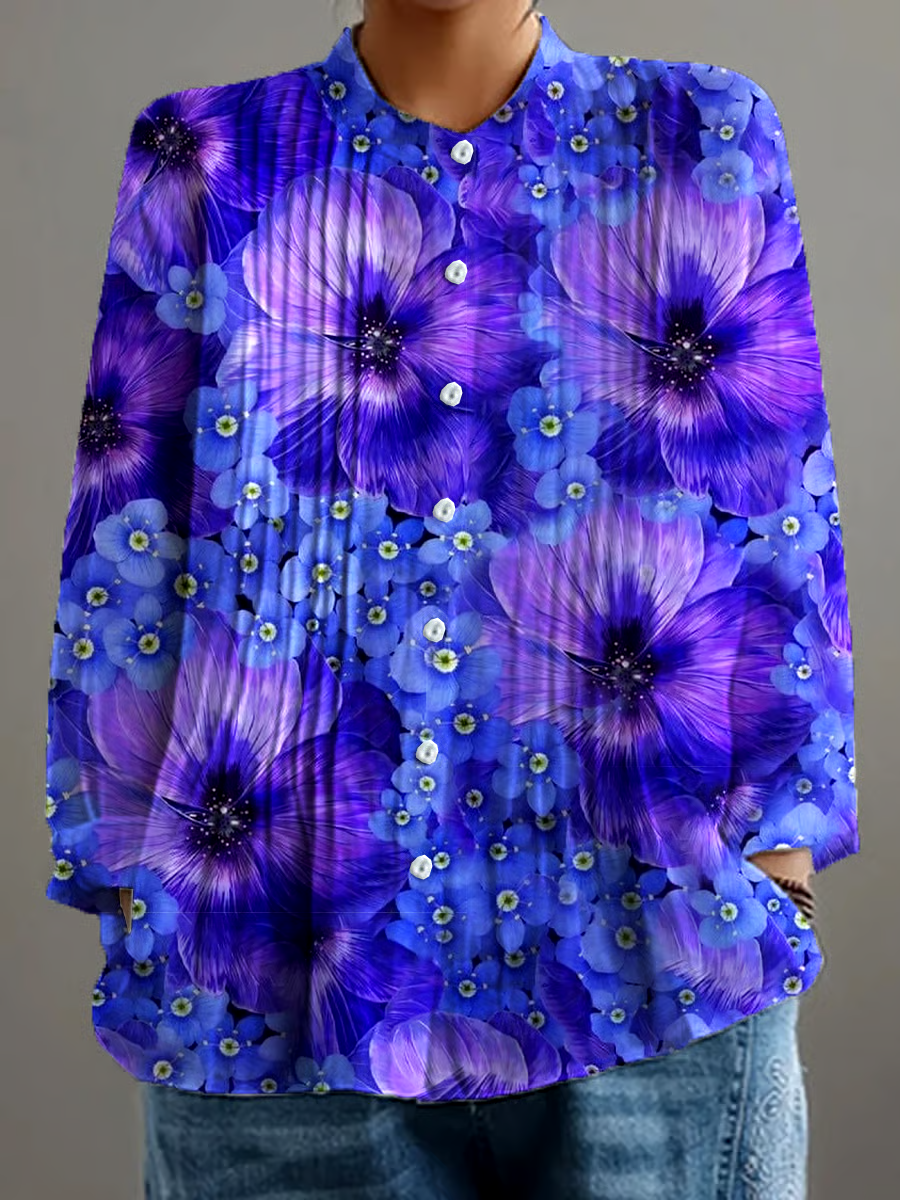 💜Buy 3 get 12% off丨Women's Retro Alzheimer's Awareness Floral Art Print Casual Shirt