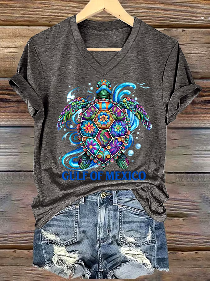 🌊Buy 3 get 12% off丨Women's Gulf Of Mexico Printed V Neck T-shirt 🌊Buy 3 get 12% off丨Women's Gulf Of Mexico Printed V Neck T-shirt