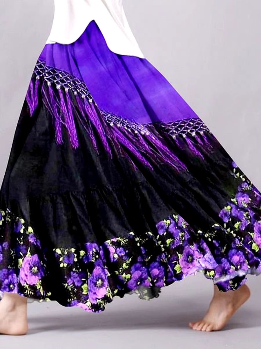 💜Buy 3 get 12% off丨Women's Purple Floral Art Print Skirt