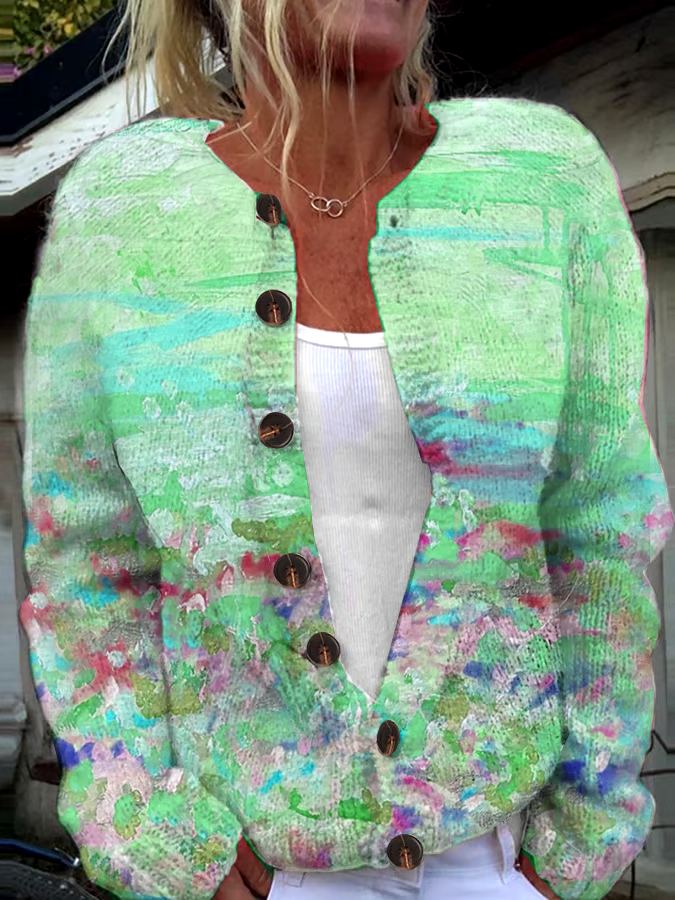 🎀Buy 3 get 12% off丨Women's Pink Art Oil Painting Breast Cancer Sweater Knit Cardigan 🎀Buy 3 get 12% off丨Women's Pink Art Oil Painting Breast Cancer Sweater Knit Cardigan
