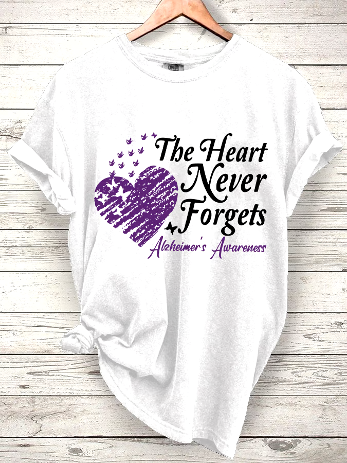 💜Buy 3 get 12% off丨Women's  The Heart Never Forgets Alzheimer's Awareness Printed Short-Sleeved T-Shirt