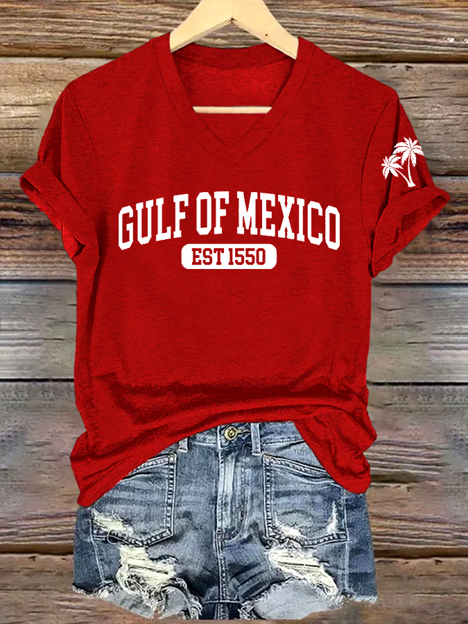 🌊Buy 3 get 12% off丨Women's Gulf Of Mexico Printed V Neck T-Shirt 🌊Buy 3 get 12% off丨Women's Gulf Of Mexico Printed V Neck T-Shirt