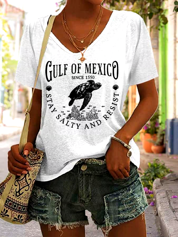 🌊Buy 3 get 12% off丨Women's Gulf Of Mexico Print V Neck Casual T-Shirt 🌊Buy 3 get 12% off丨Women's Gulf Of Mexico Print V Neck Casual T-Shirt
