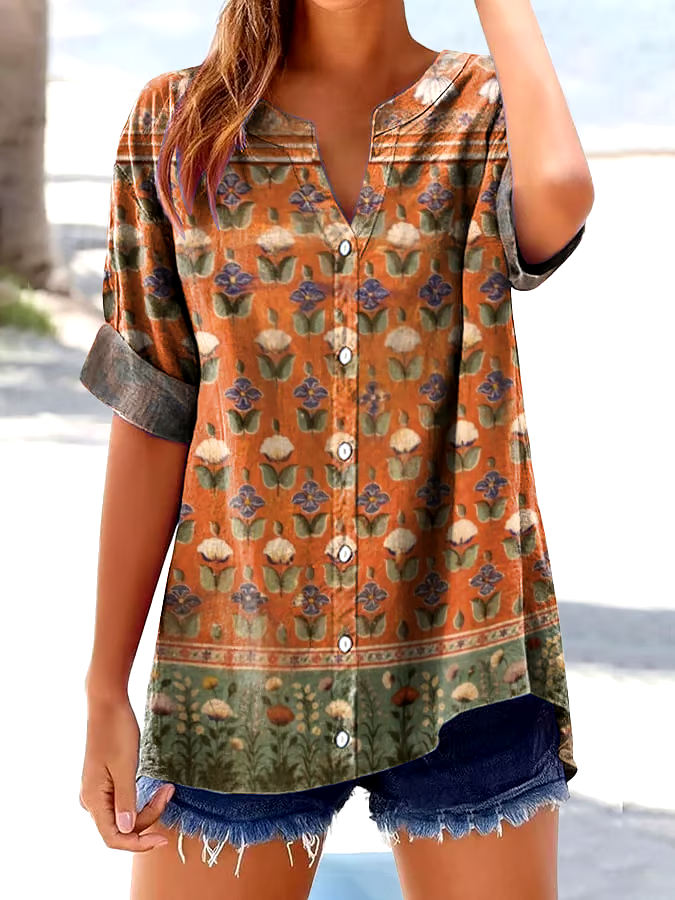 🌸Buy 3 get 12% off丨Women's Casual Retro Floral Print Shirt