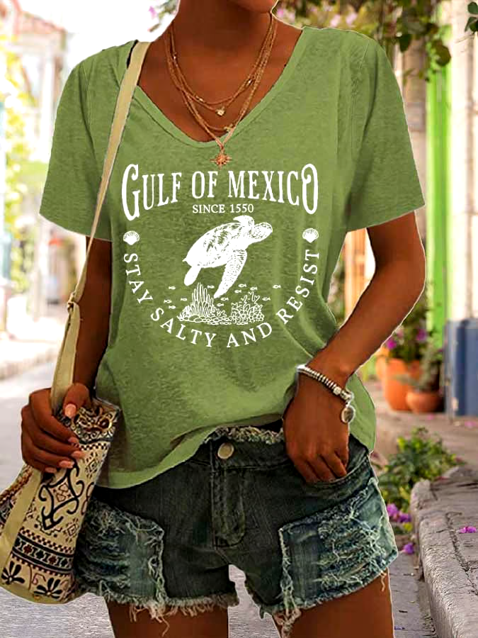 🌊Buy 3 get 12% off丨Women's Gulf Of Mexico Print V Neck Casual T-Shirt 🌊Buy 3 get 12% off丨Women's Gulf Of Mexico Print V Neck Casual T-Shirt