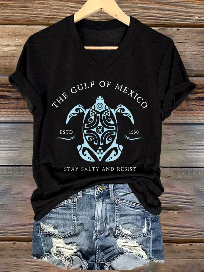 🌊Buy 3 get 12% off丨Women's Gulf Of Mexico Printed V Neck T-Shirt 🌊Buy 3 get 12% off丨Women's Gulf Of Mexico Printed V Neck T-Shirt