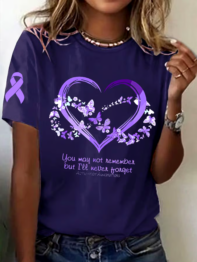 💜Buy 3 get 12% off丨Womens Alzheimer's Awareness Purple Floral Print Casual T-Shirt