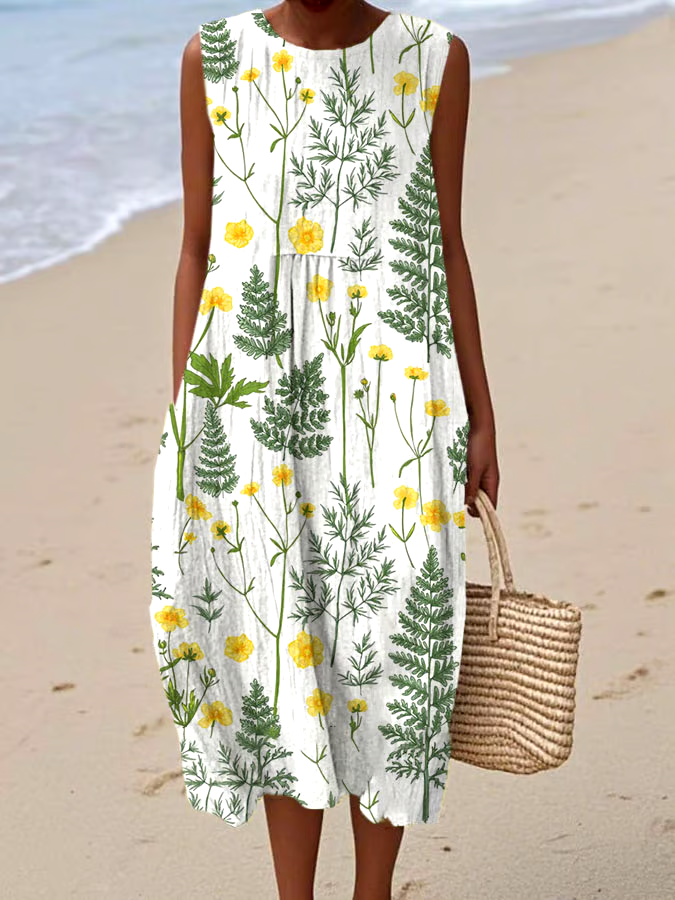 🌳Buy 3 get 12% off丨Women's Spring/Summer Vintage Plant Print Dress丨🌿100% natural cotton